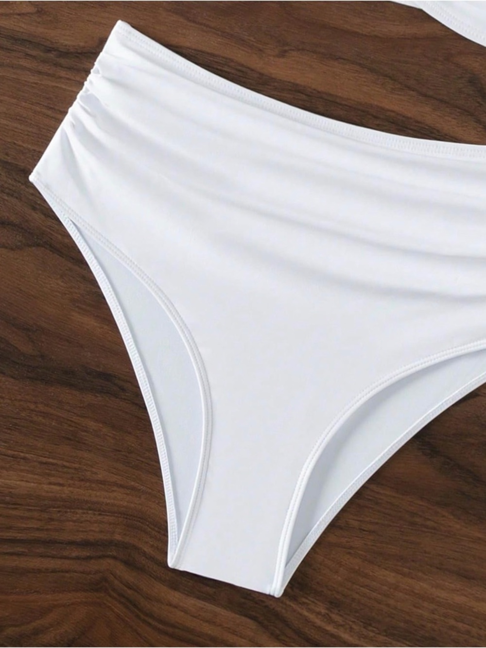 White Strapless Bandeau 3D Floral High-Waist Bikini Set Women’s Swimsuit - Picture 6 of 7